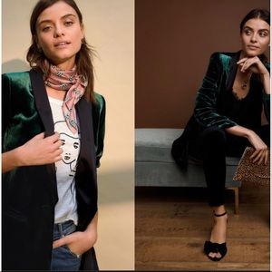 Anthro Cartonnier Green Velvet Tuxedo Blazer